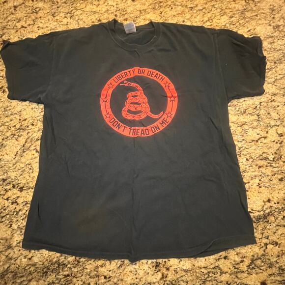 Info Wars Men XL Black Graphic Tee Liberty or Death Don’t Tread on Me - Picture 2 of 7